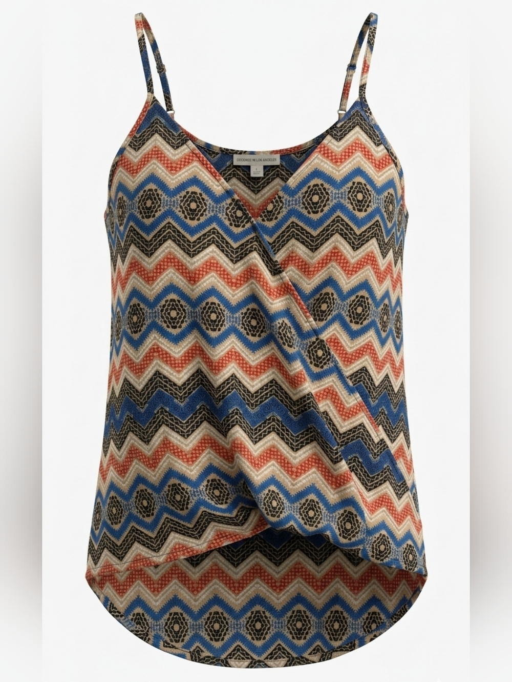 Japna Blue Cream Coral Boho Zigzag Patterned Sleeveless Crossover Cami Size L